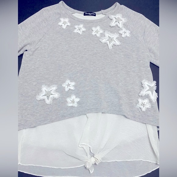 Cha cha vente women's Flowy top w/beading sheer bottom stars hem size Small - Picture 4 of 13